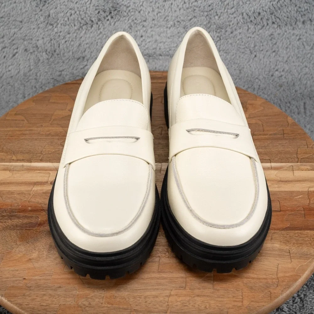 Quince Italian‎ Leather Lug Sole Platform Chunky Loafers Ivory Women's Size 9.5